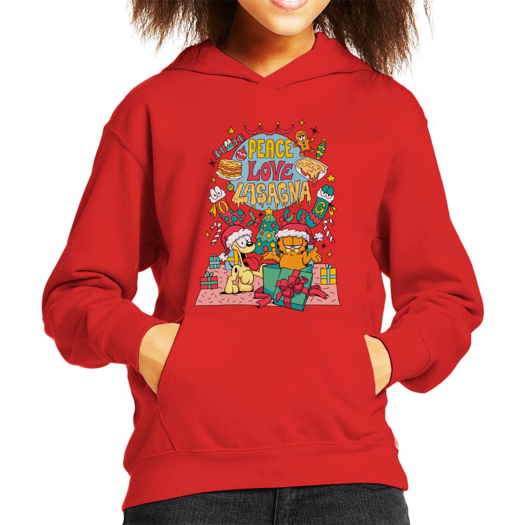 Garfield Christmas Peace Love Lasagna Kid's Hooded Sweatshirt-ALL + EVERY