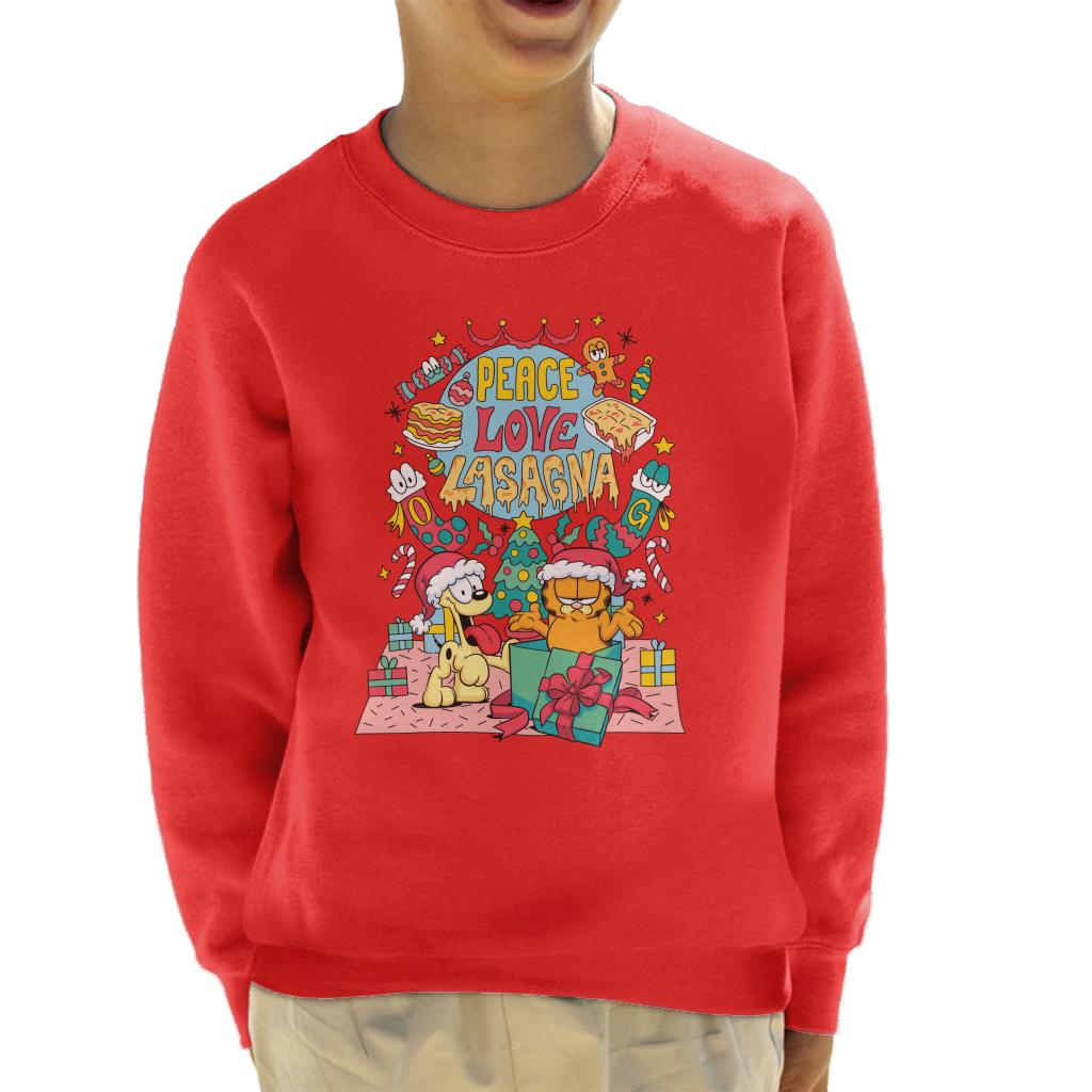 Garfield Christmas Peace Love Lasagna Kid's Sweatshirt-ALL + EVERY