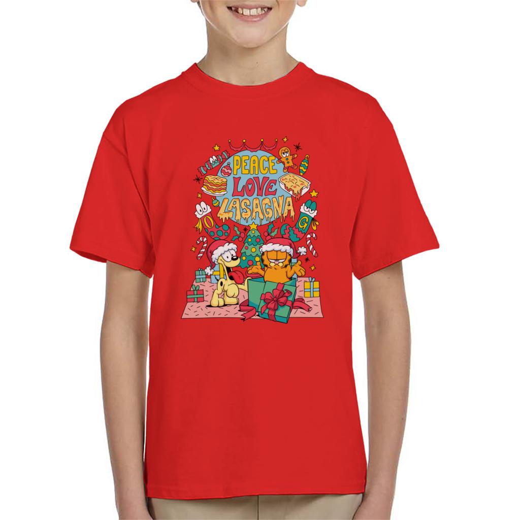 Garfield Christmas Peace Love Lasagna Kid's T-Shirt-ALL + EVERY