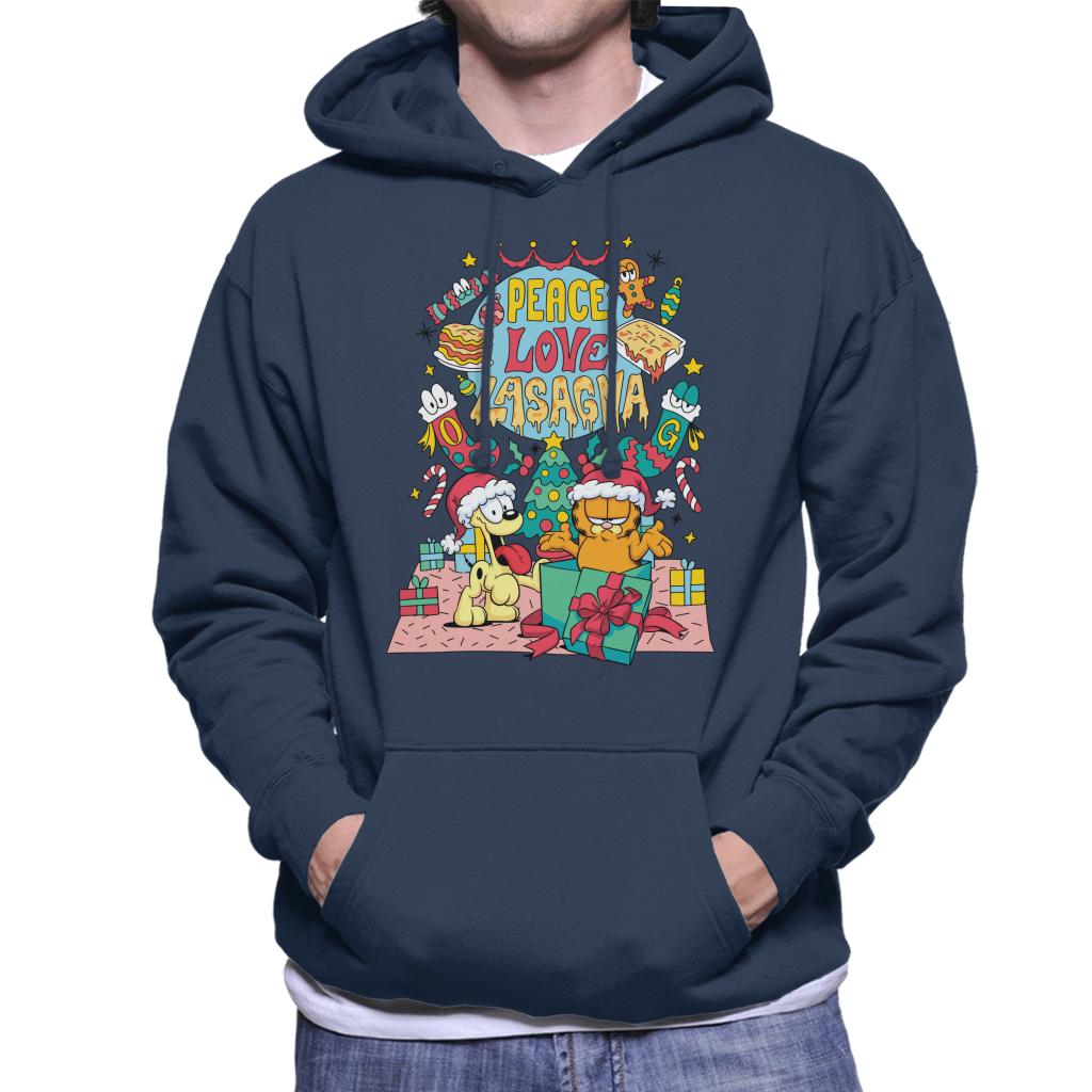 Garfield Christmas Peace Love Lasagna Men's Hooded Sweatshirt-ALL + EVERY