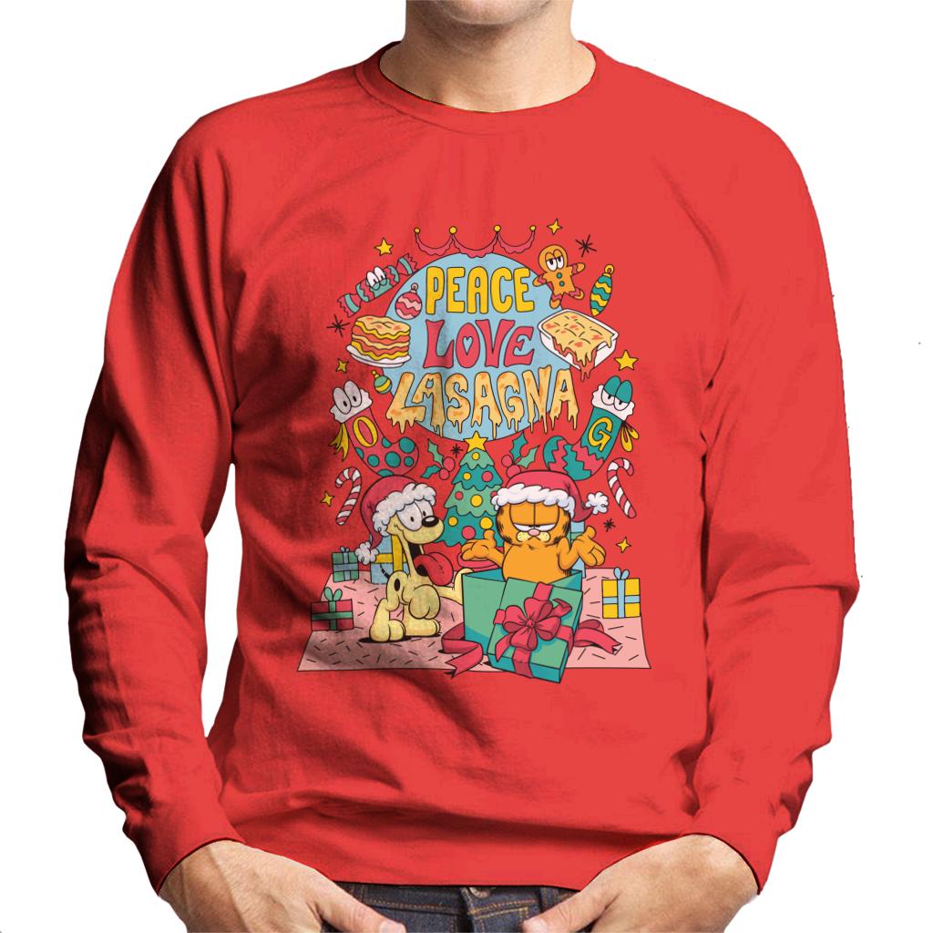 Garfield Christmas Peace Love Lasagna Men's Sweatshirt-ALL + EVERY