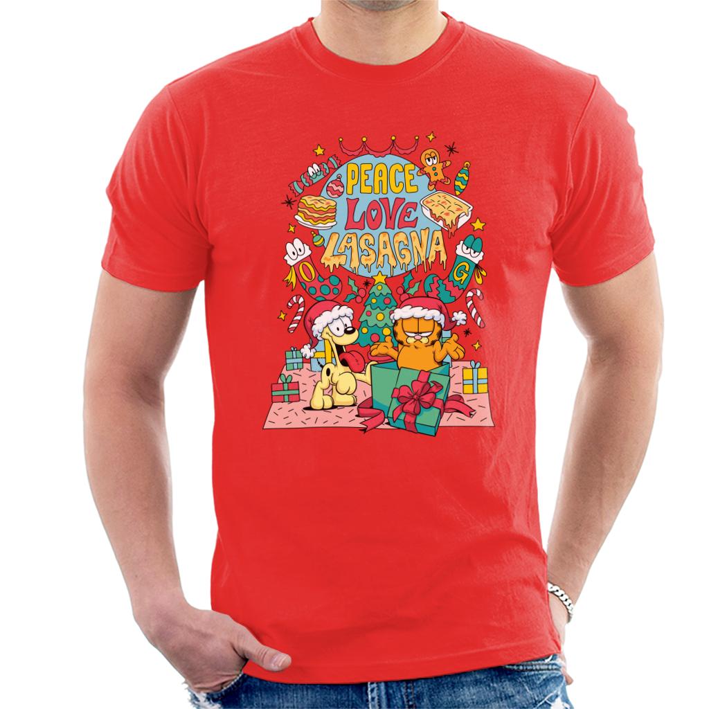 Garfield Christmas Peace Love Lasagna Men's T-Shirt-ALL + EVERY