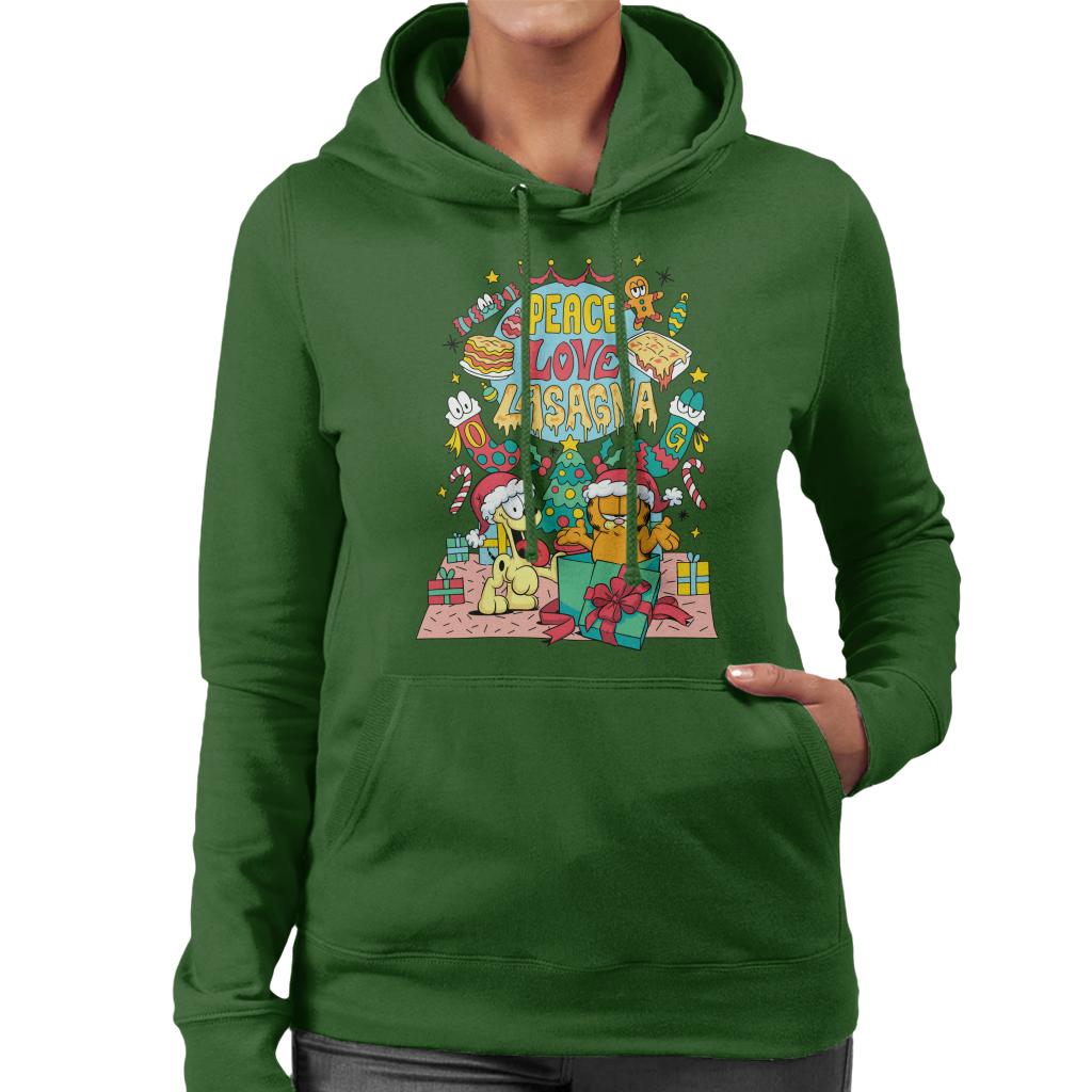 Garfield Christmas Peace Love Lasagna Women's Hooded Sweatshirt-ALL + EVERY