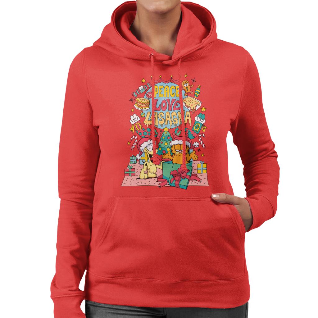 Garfield Christmas Peace Love Lasagna Women's Hooded Sweatshirt-ALL + EVERY