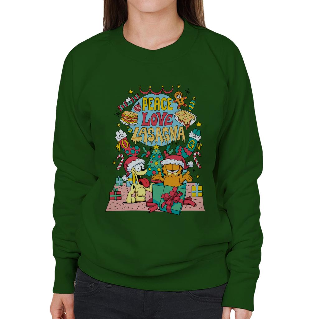 Garfield Christmas Peace Love Lasagna Women's Sweatshirt-ALL + EVERY