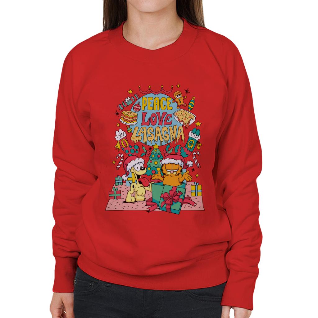 Garfield Christmas Peace Love Lasagna Women's Sweatshirt-ALL + EVERY