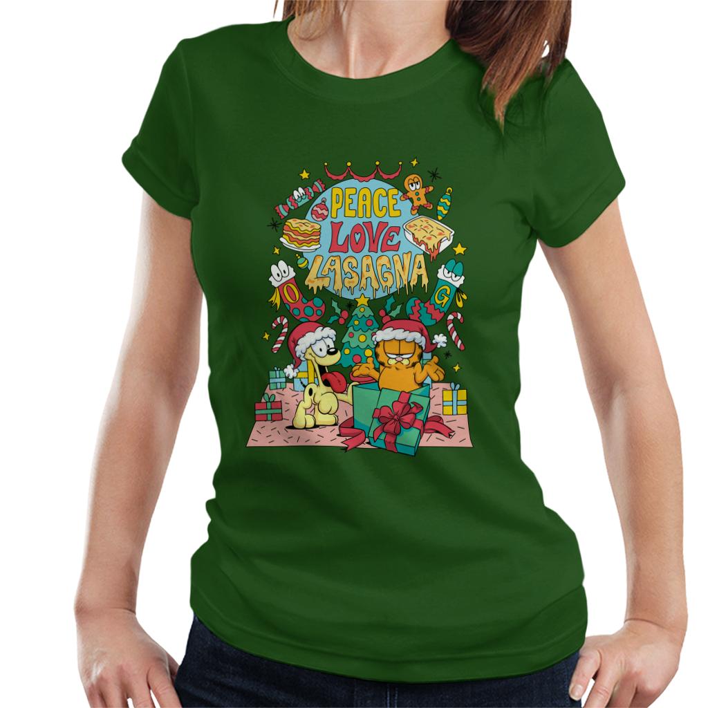 Garfield Christmas Peace Love Lasagna Women's T-Shirt-ALL + EVERY