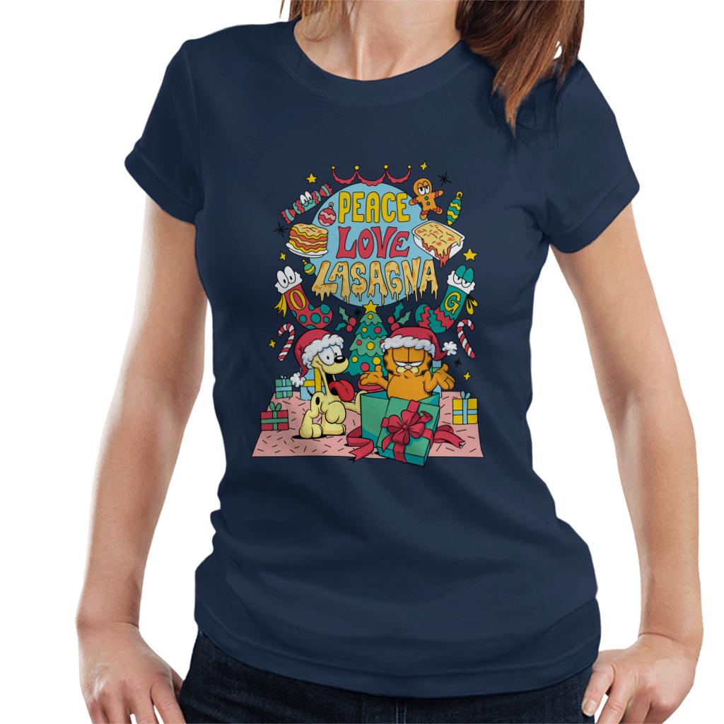 Garfield Christmas Peace Love Lasagna Women's T-Shirt-ALL + EVERY