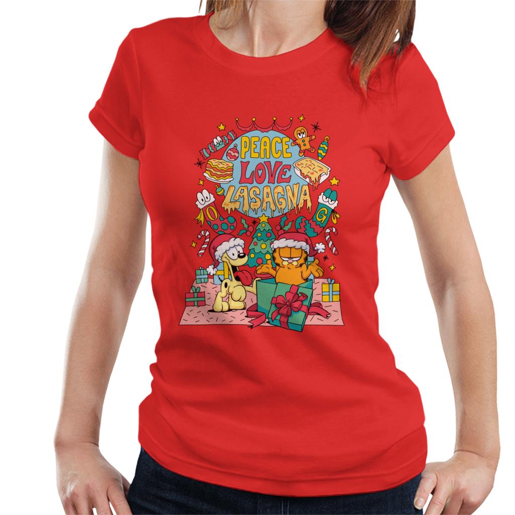 Garfield Christmas Peace Love Lasagna Women's T-Shirt-ALL + EVERY