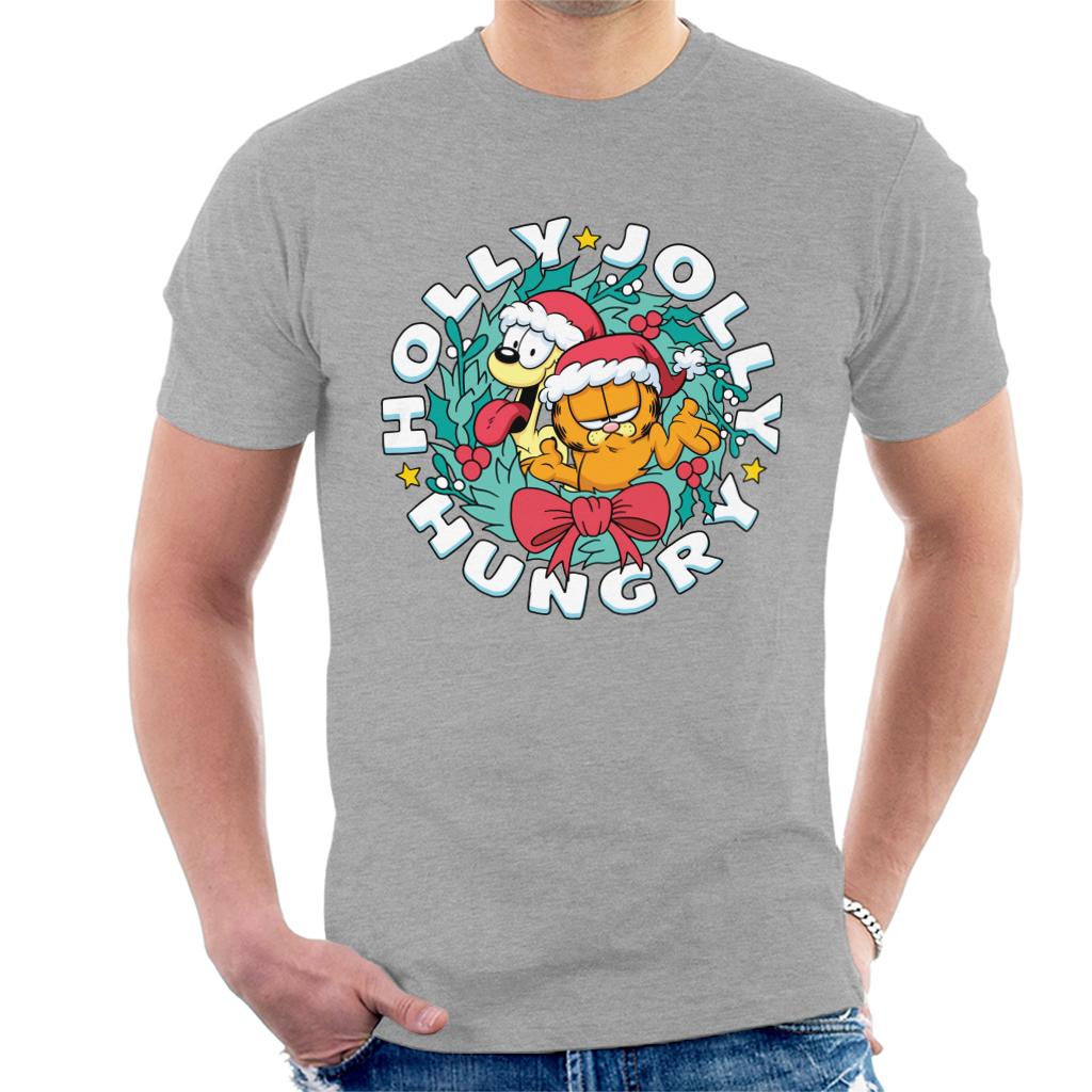 Garfield Christmas Holly Jolly Hungry Men's T-Shirt-ALL + EVERY