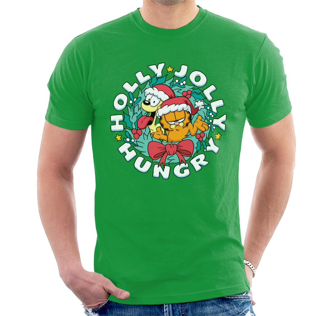 Garfield Christmas Holly Jolly Hungry Men's T-Shirt-ALL + EVERY