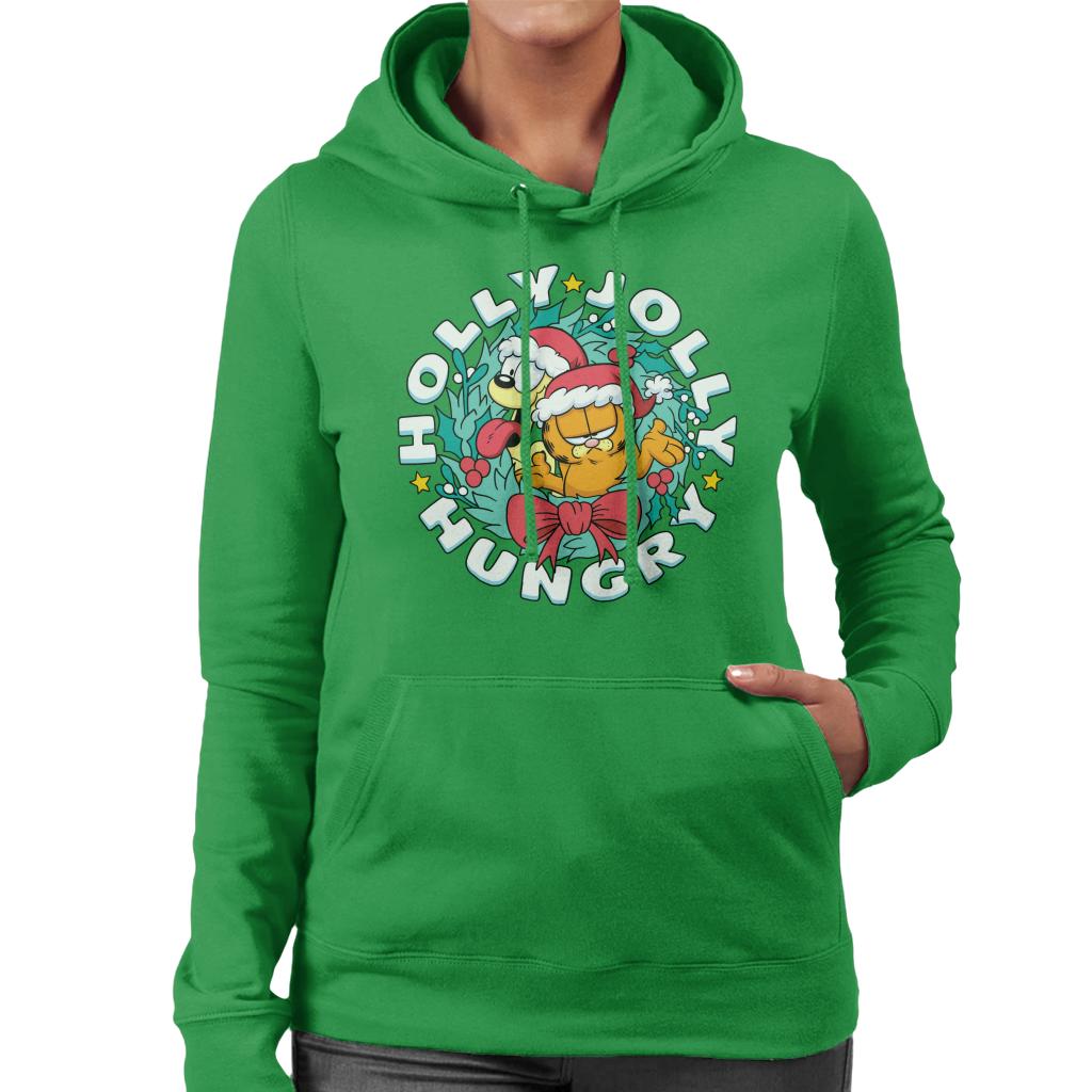 Garfield Christmas Holly Jolly Hungry Women's Hooded Sweatshirt-ALL + EVERY