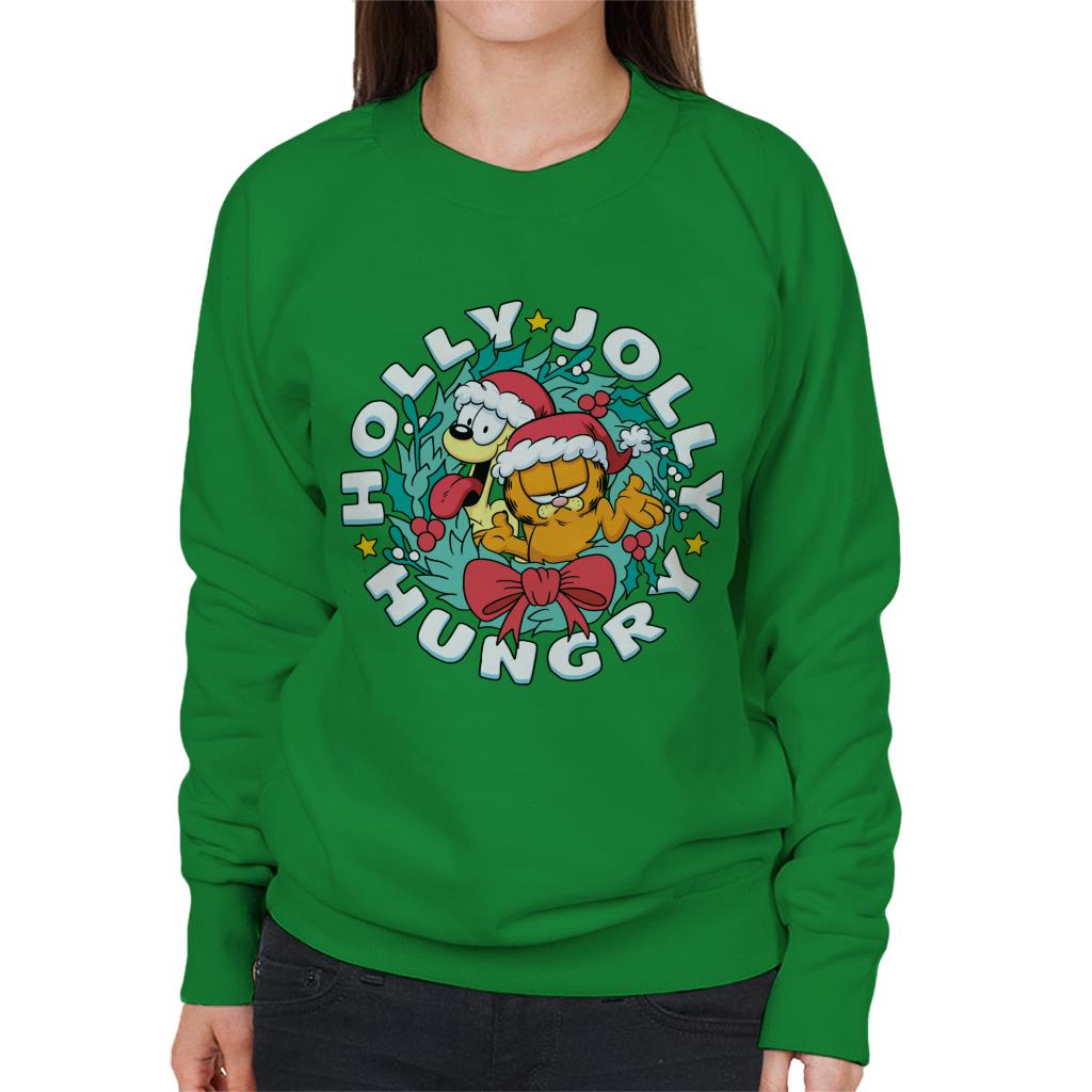 Garfield Christmas Holly Jolly Hungry Women's Sweatshirt-ALL + EVERY