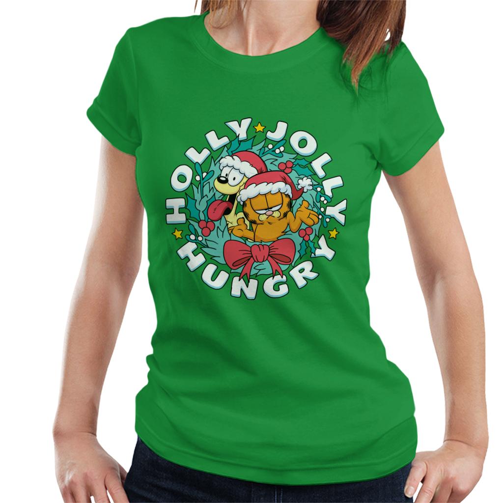 Garfield Christmas Holly Jolly Hungry Women's T-Shirt-ALL + EVERY