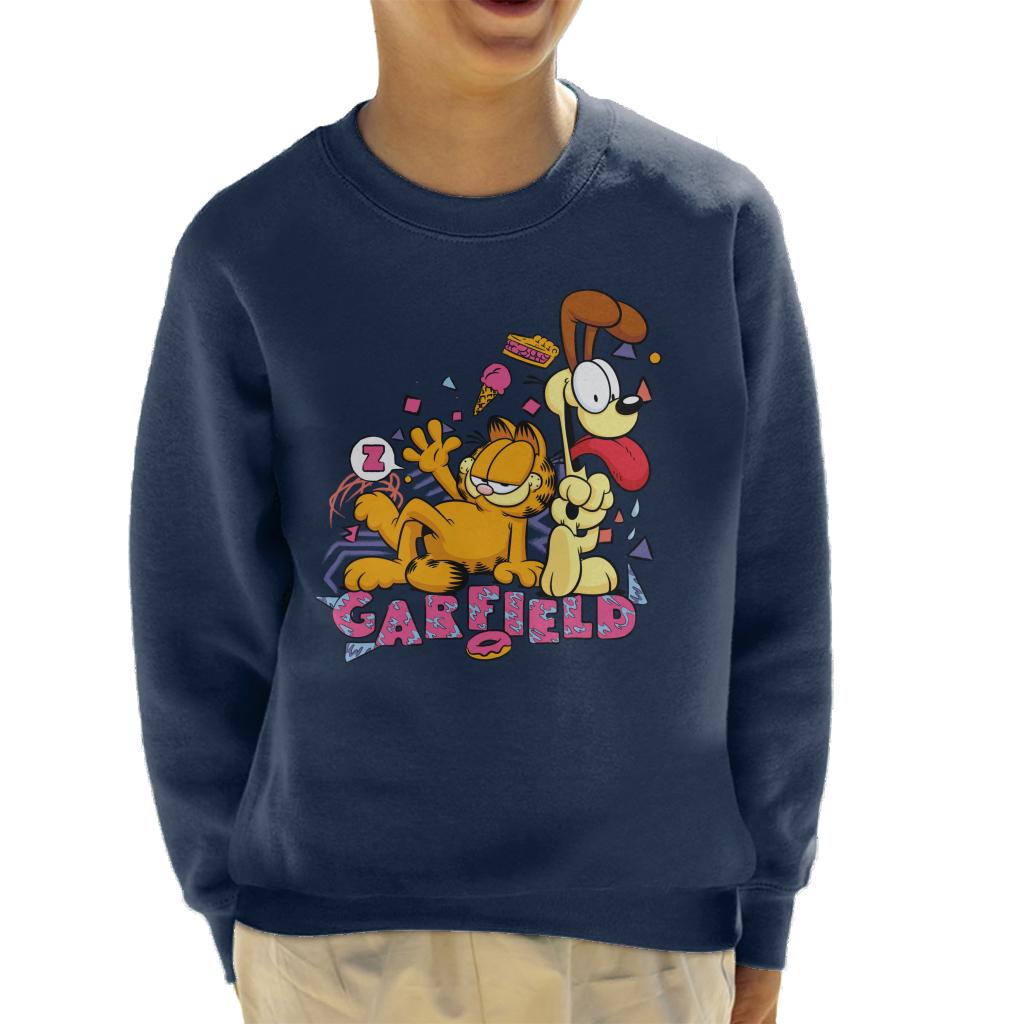 Garfield And Odie Retro 90s Snack Art Kid's Sweatshirt-ALL + EVERY