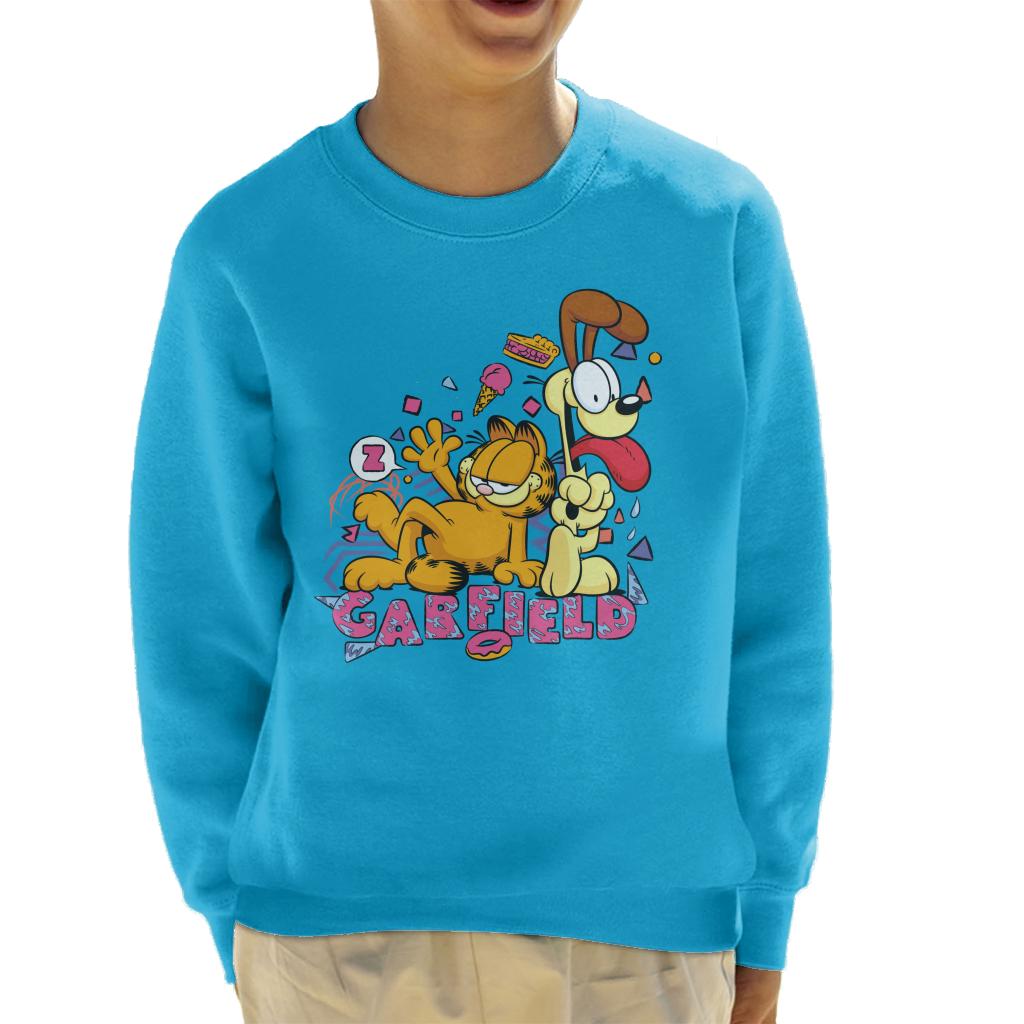 Garfield And Odie Retro 90s Snack Art Kid's Sweatshirt-ALL + EVERY