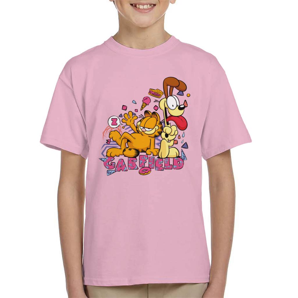 Garfield And Odie Retro 90s Snack Art Kid's T-Shirt-ALL + EVERY