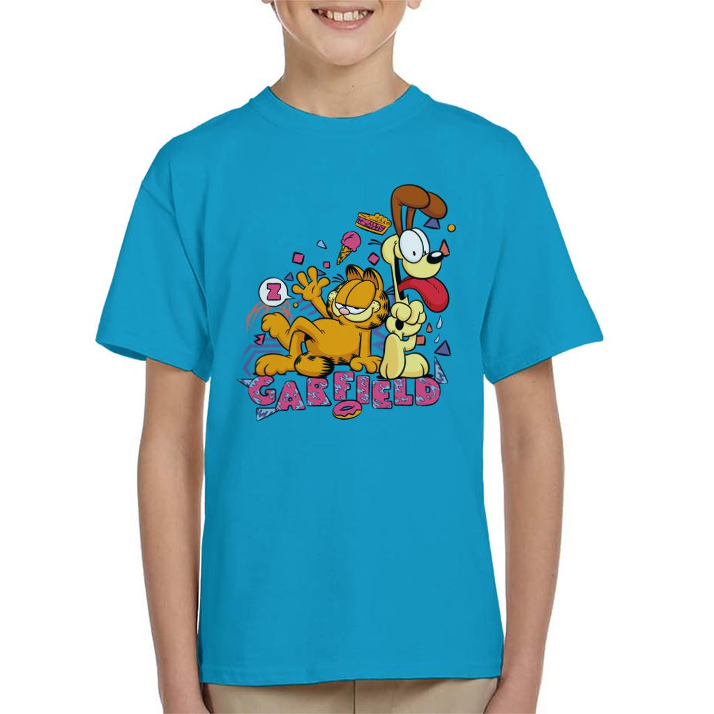 Garfield And Odie Retro 90s Snack Art Kid's T-Shirt-ALL + EVERY