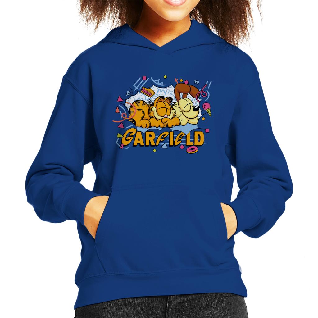 Garfield And Odie Napping Retro 90s Kid's Hooded Sweatshirt-ALL + EVERY