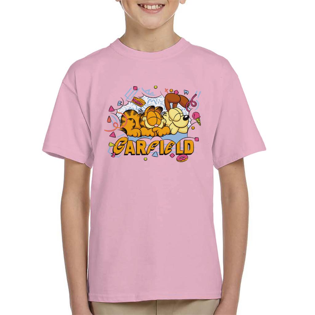 Garfield And Odie Napping Retro 90s Kid's T-Shirt-ALL + EVERY