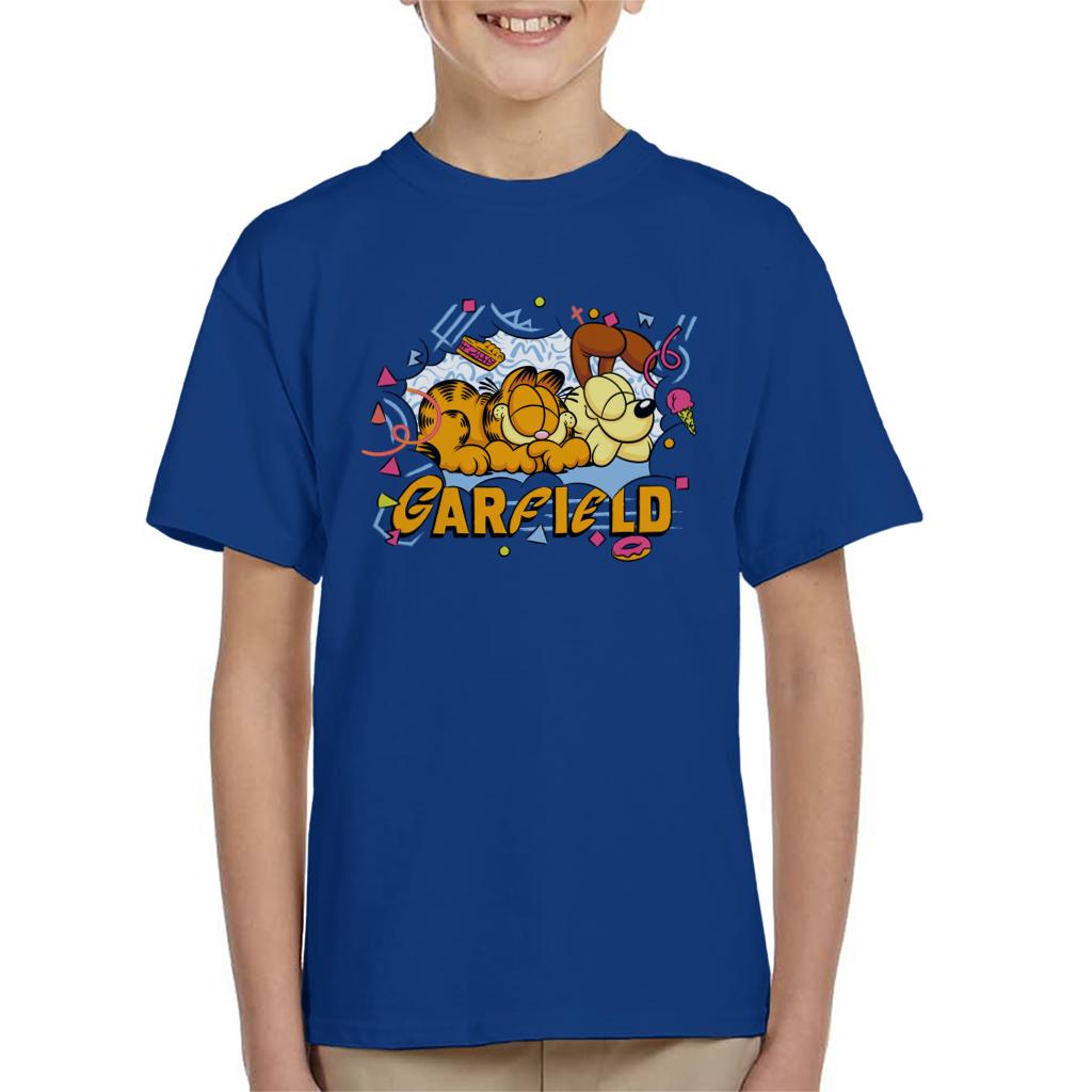 Garfield And Odie Napping Retro 90s Kid's T-Shirt-ALL + EVERY