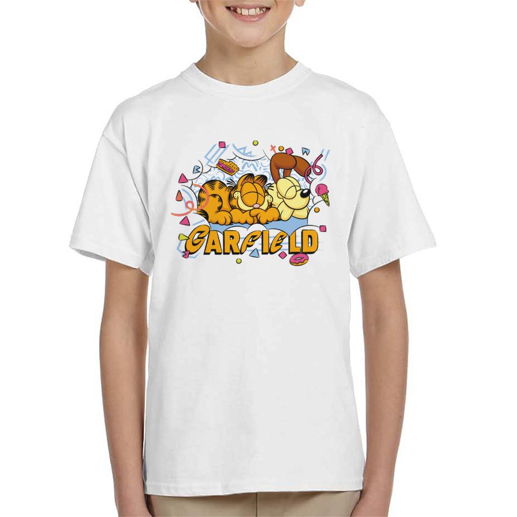 Garfield And Odie Napping Retro 90s Kid's T-Shirt-ALL + EVERY