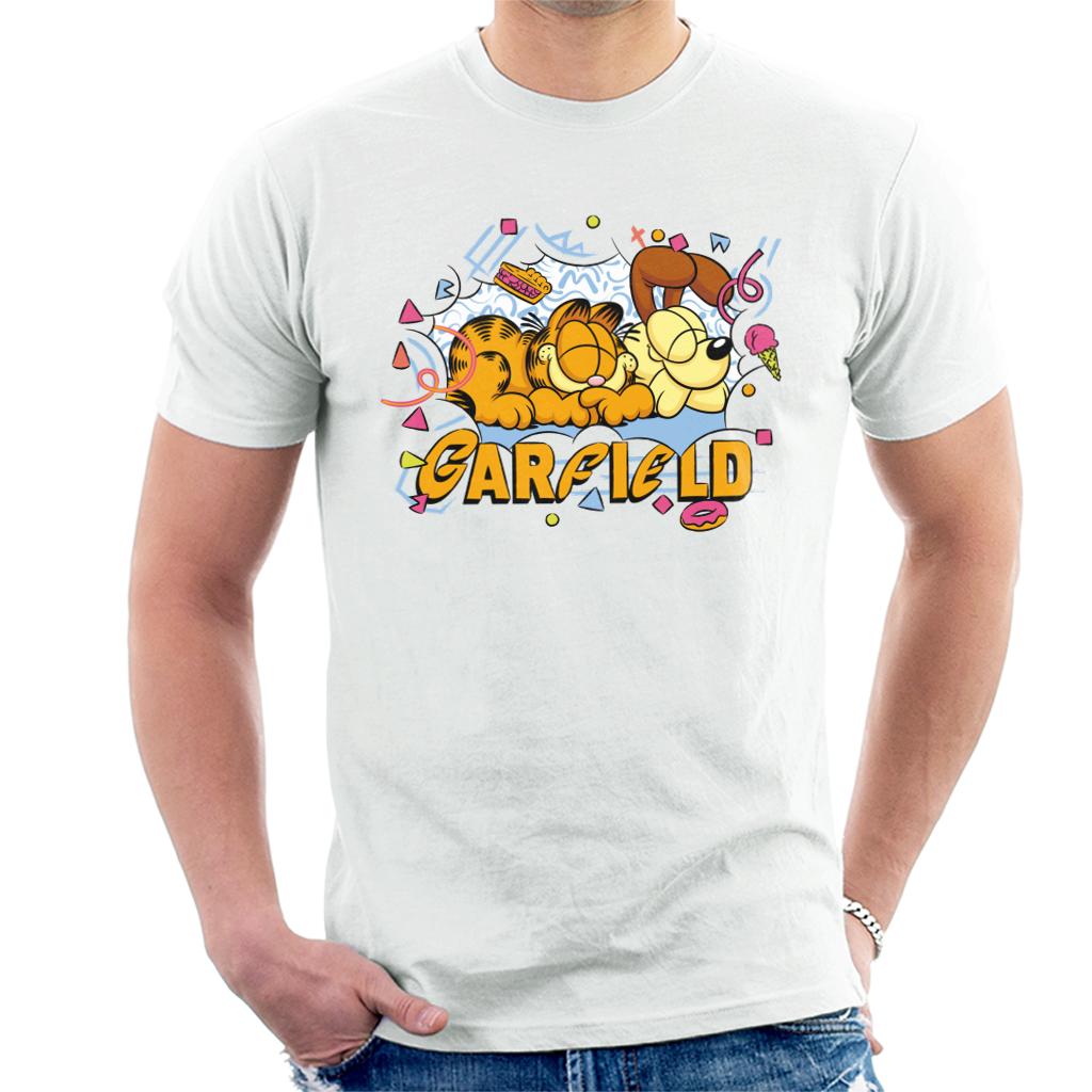 Garfield And Odie Napping Retro 90s Men's T-Shirt-ALL + EVERY