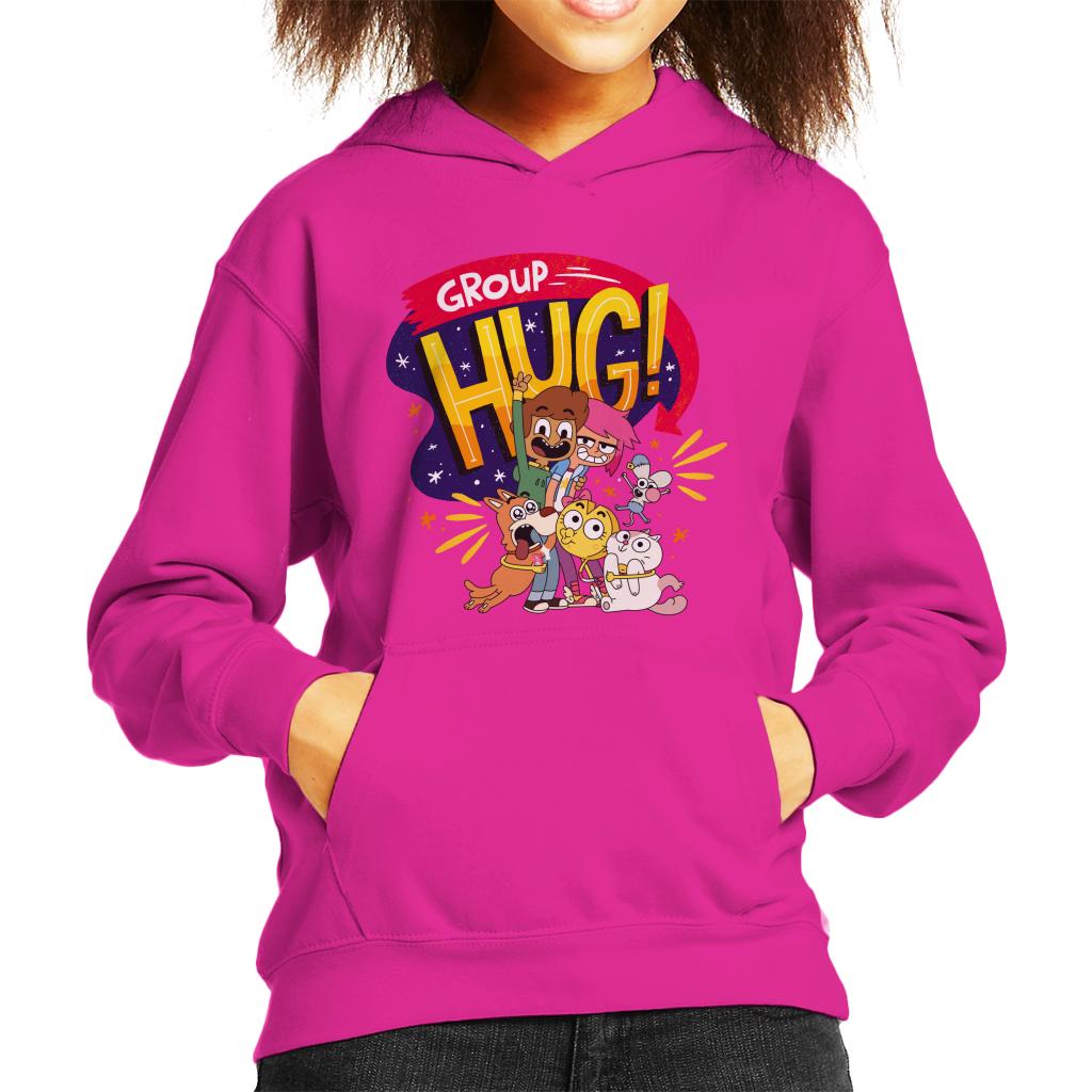 Boy Girl Dog Cat Mouse Cheese Group Hug Kids Hooded Sweatshirt-ALL + EVERY