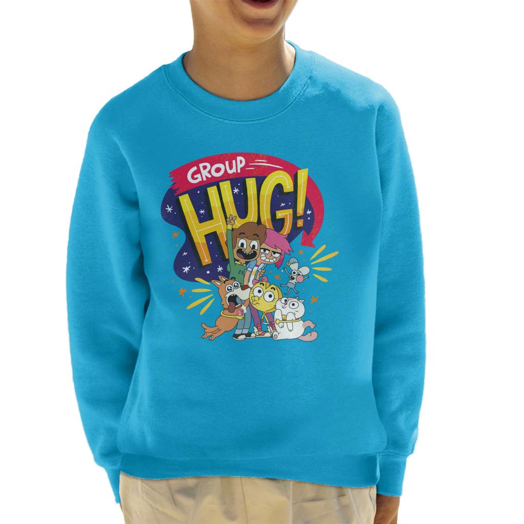 Boy Girl Dog Cat Mouse Cheese Group Hug Kids Sweatshirt-ALL + EVERY