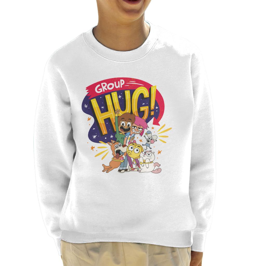 Boy Girl Dog Cat Mouse Cheese Group Hug Kids Sweatshirt-ALL + EVERY