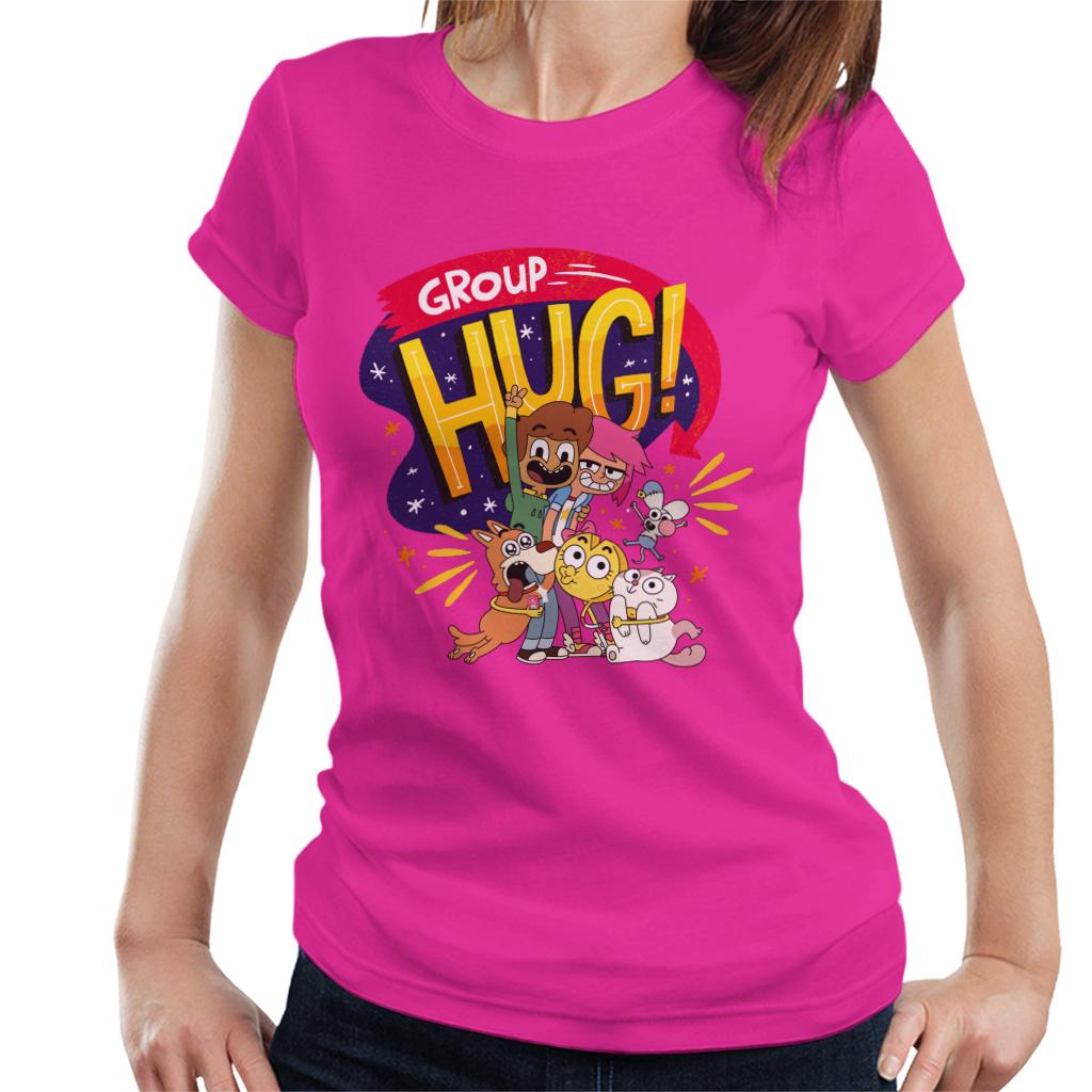 Boy Girl Dog Cat Mouse Cheese Group Hug Women's T-Shirt-ALL + EVERY