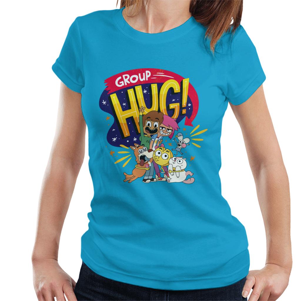 Boy Girl Dog Cat Mouse Cheese Group Hug Women's T-Shirt-ALL + EVERY