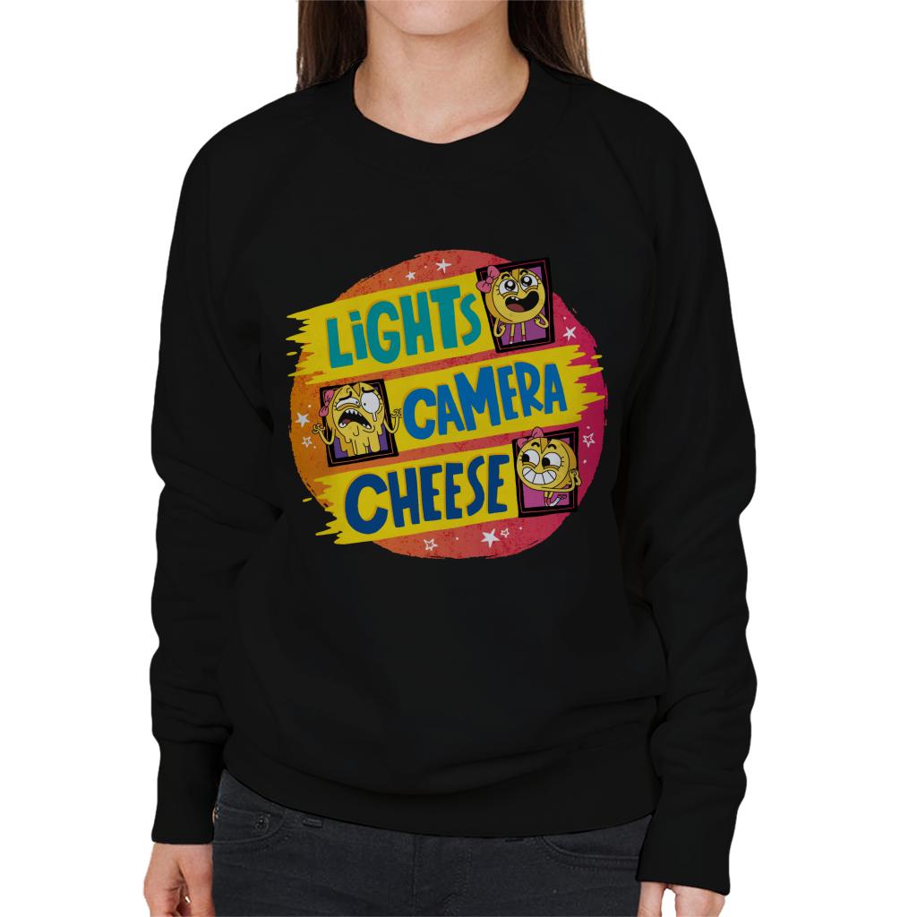 Boy Girl Dog Cat Mouse Cheese Lights Camera Cheese Women's Sweatshirt-ALL + EVERY