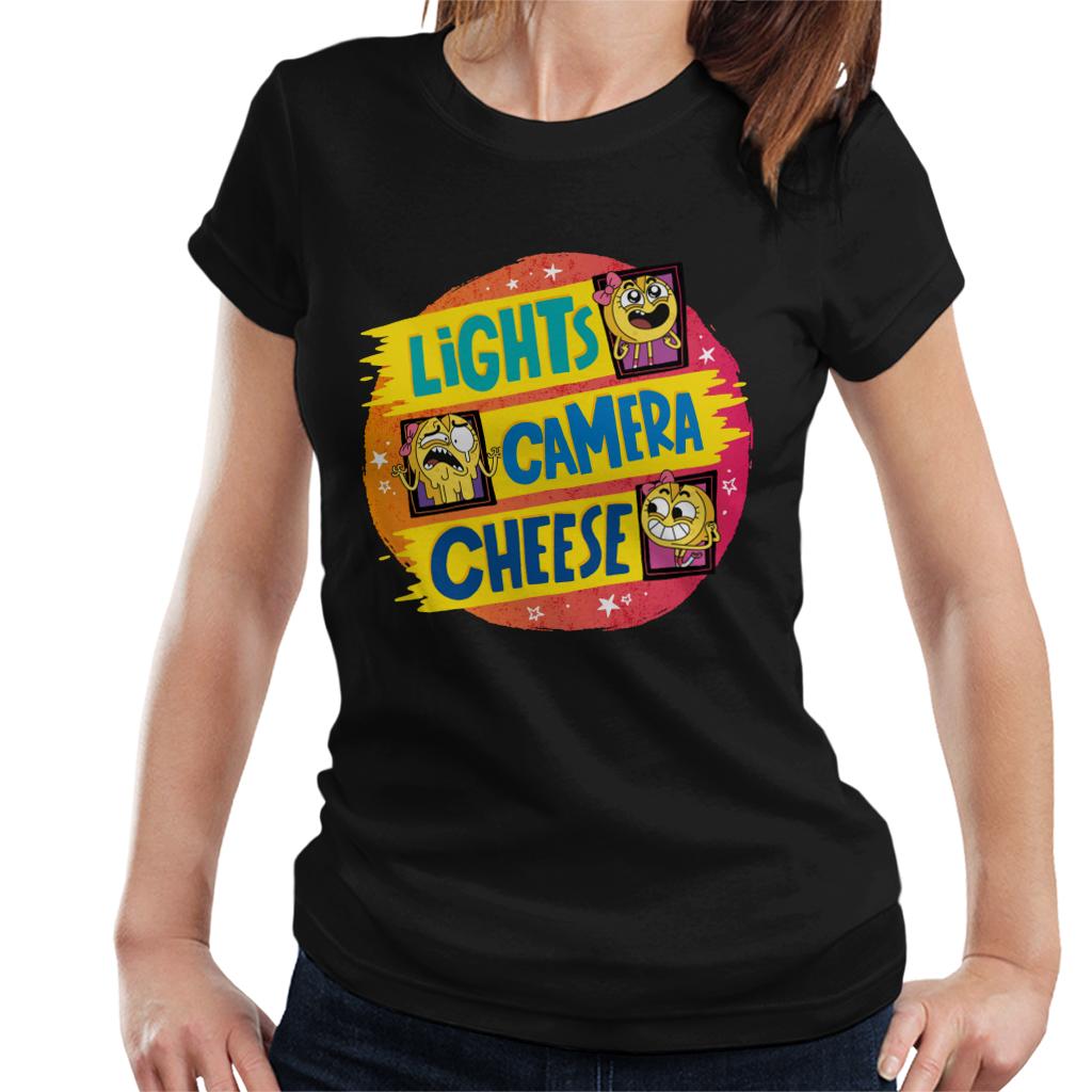 Boy Girl Dog Cat Mouse Cheese Lights Camera Cheese Women's T-Shirt-ALL + EVERY