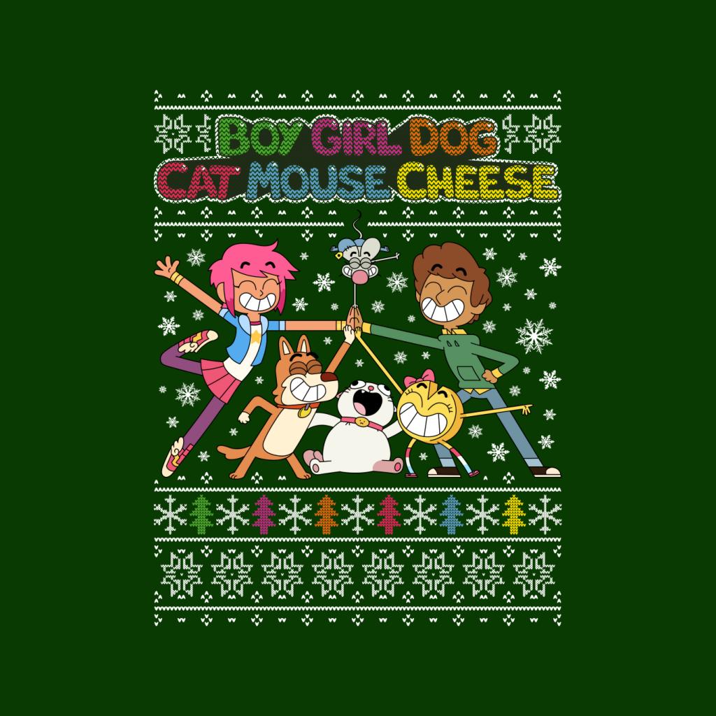 Boy Girl Dog Cat Mouse Cheese Christmas Knitted Pattern Men's T-Shirt-ALL + EVERY