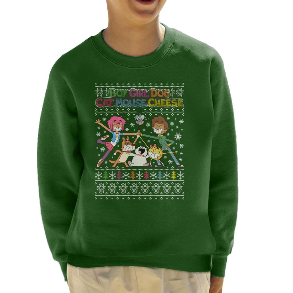 Boy Girl Dog Cat Mouse Cheese Christmas Knitted Pattern Kid's Sweatshirt-ALL + EVERY