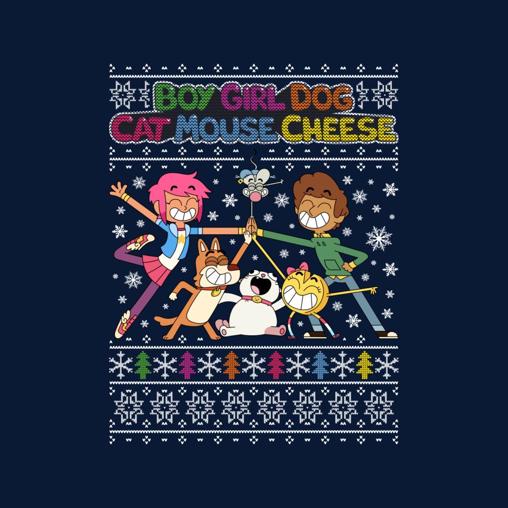 Boy Girl Dog Cat Mouse Cheese Christmas Knitted Pattern Men's T-Shirt-ALL + EVERY