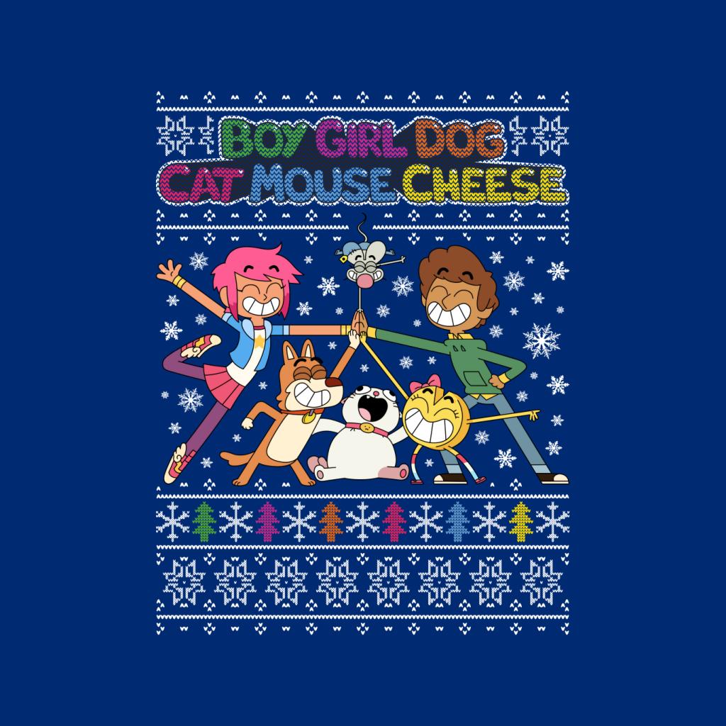 Boy Girl Dog Cat Mouse Cheese Christmas Knitted Pattern Kid's T-Shirt-ALL + EVERY