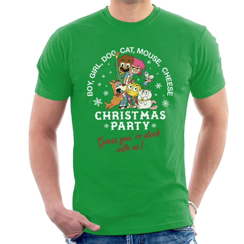 Boy Girl Dog Cat Mouse Cheese Christmas Party Men's T-Shirt-ALL + EVERY