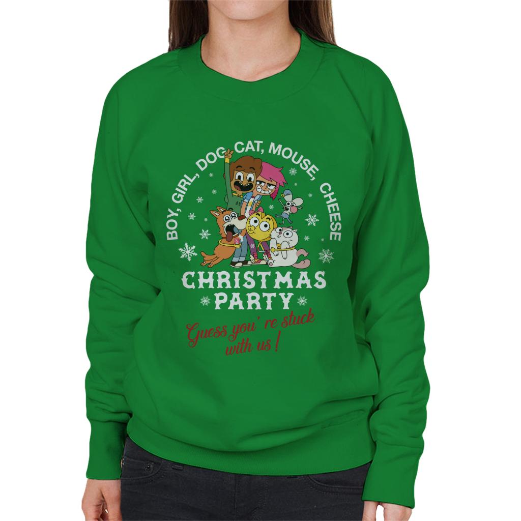 Boy Girl Dog Cat Mouse Cheese Christmas Party Women's Sweatshirt-ALL + EVERY