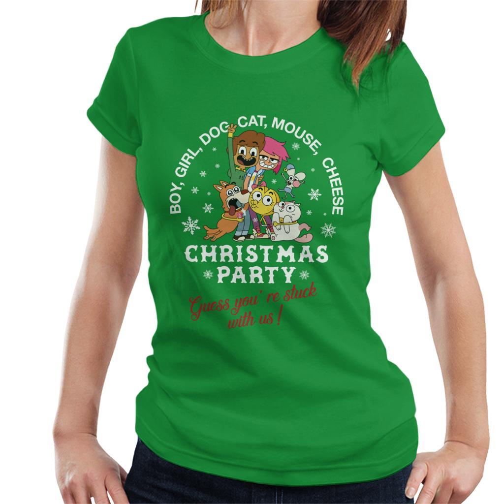 Boy Girl Dog Cat Mouse Cheese Christmas Party Women's T-Shirt-ALL + EVERY