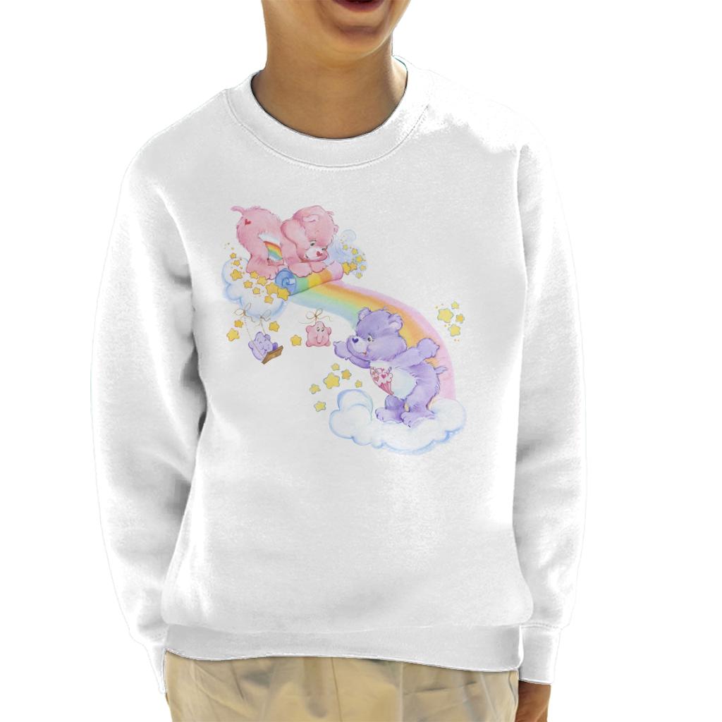 Care Bears Cheer Bear And Share Bear Unrolling A Rainbow Kid's Sweatshirt-ALL + EVERY