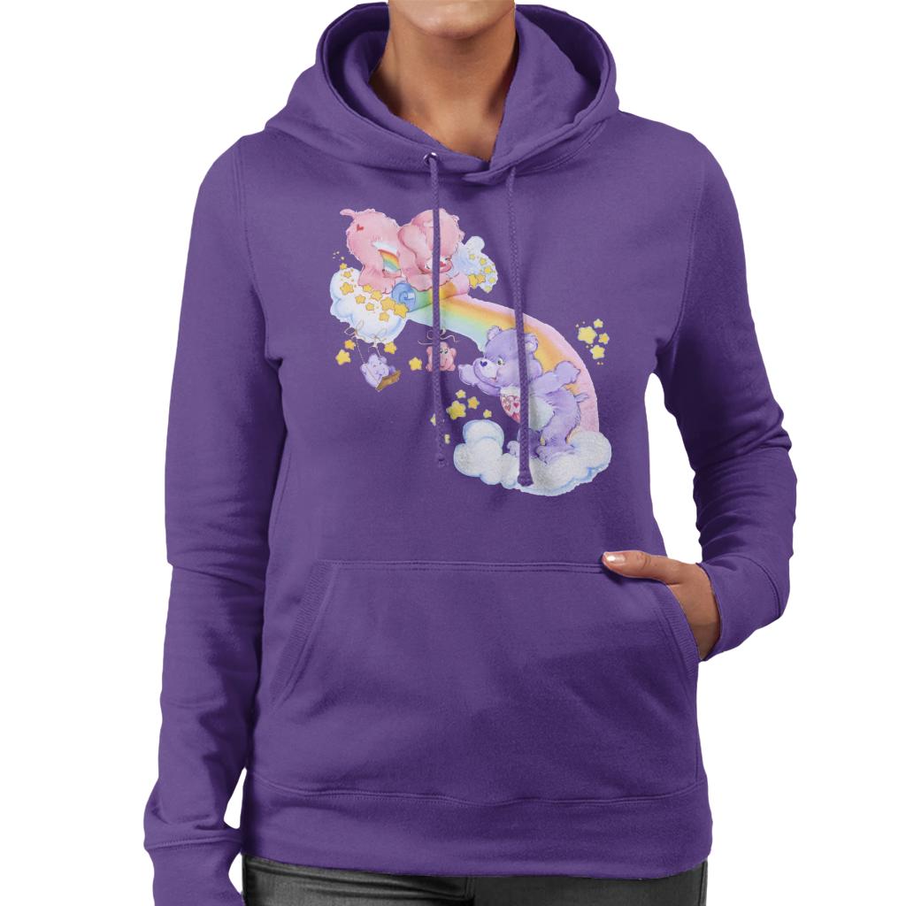 Care Bears Cheer Bear And Share Bear Unrolling A Rainbow Women's Hooded Sweatshirt-ALL + EVERY