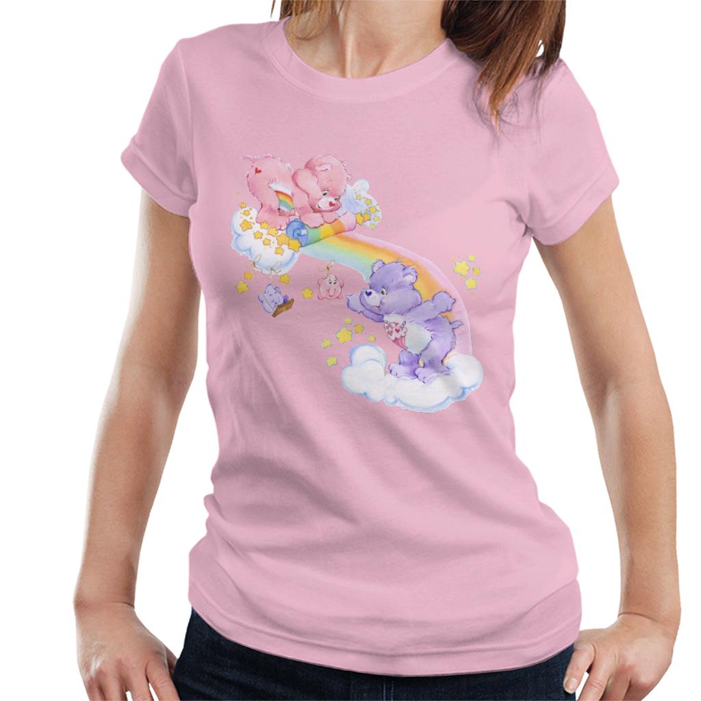 Care Bears Cheer Bear And Share Bear Unrolling A Rainbow Women's T-Shirt-ALL + EVERY