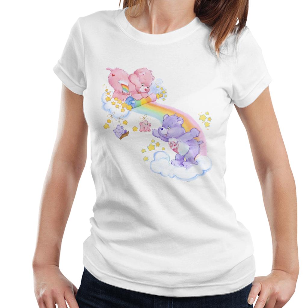 Care Bears Cheer Bear And Share Bear Unrolling A Rainbow Women's T-Shirt-ALL + EVERY