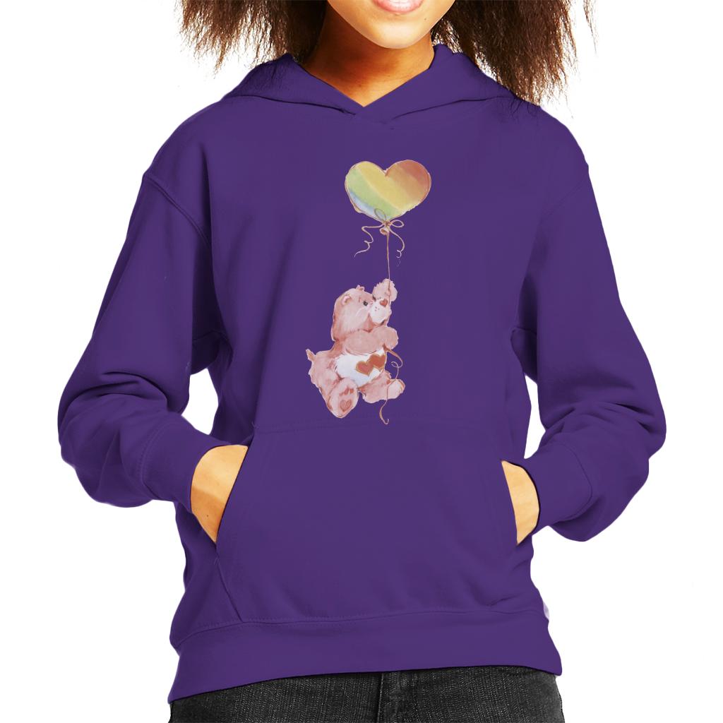 Care Bears Love A Lot Bear Holding On To Rainbow Balloon Kid's Hooded Sweatshirt-ALL + EVERY