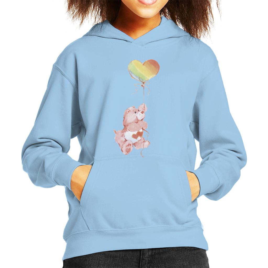 Care Bears Love A Lot Bear Holding On To Rainbow Balloon Kid's Hooded Sweatshirt-ALL + EVERY