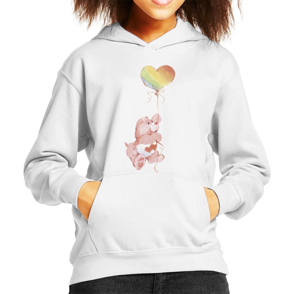 Care Bears Love A Lot Bear Holding On To Rainbow Balloon Kid's Hooded Sweatshirt-ALL + EVERY