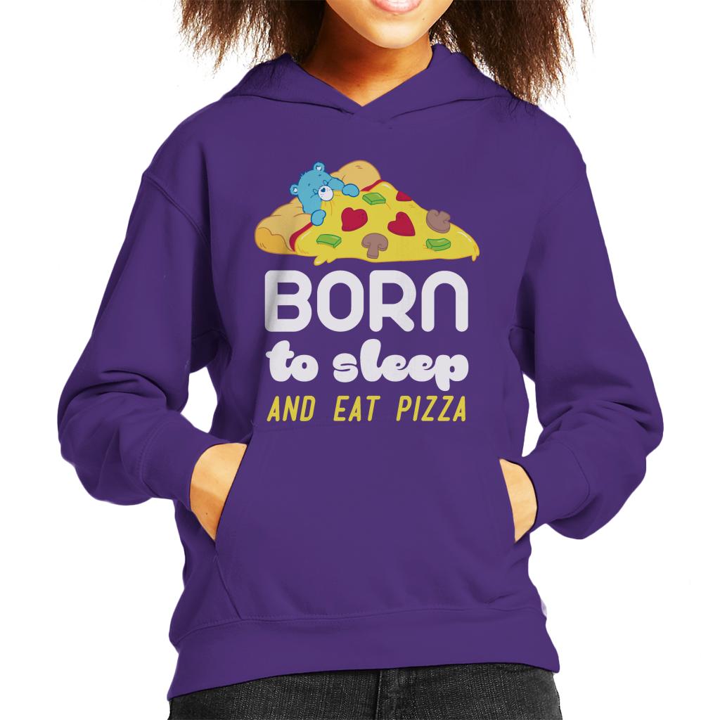 Care Bears Bedtime Bear Born To Sleep And Eat Pizza White Text Kid's Hooded Sweatshirt-ALL + EVERY