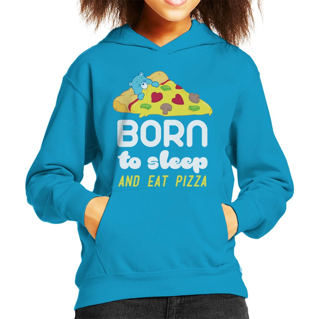 Care Bears Bedtime Bear Born To Sleep And Eat Pizza White Text Kid's Hooded Sweatshirt-ALL + EVERY